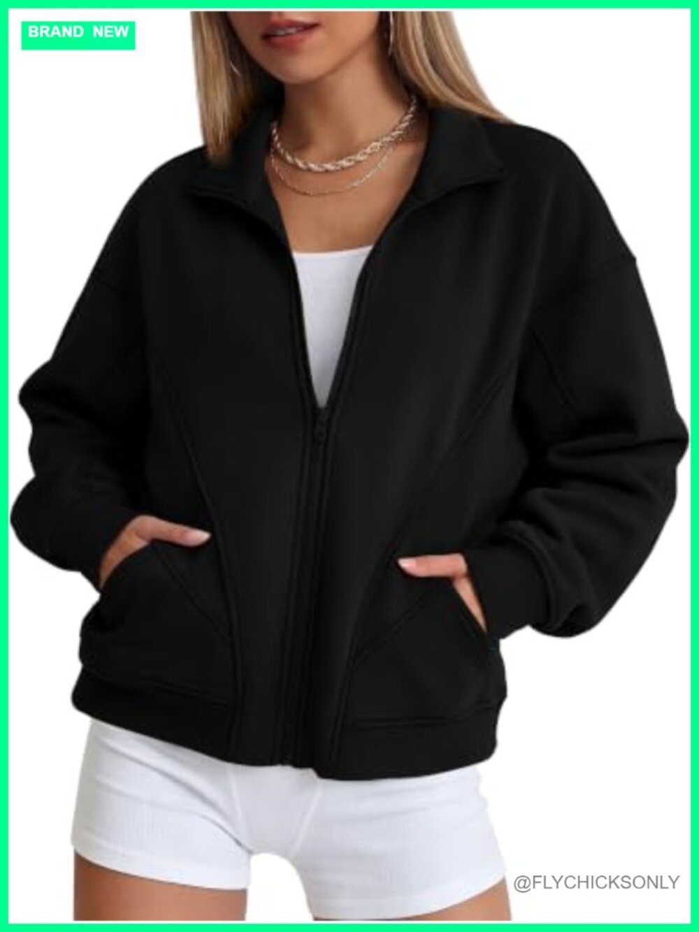 Women's Zip Up Fleece Sweatshirt Y2K Oversized Collar Jacket